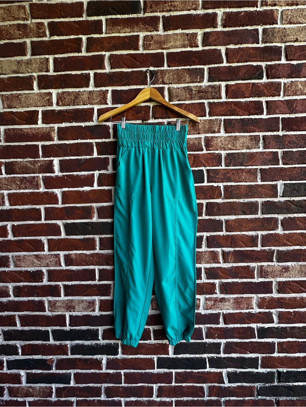Teal High-Waist Elastic Jogger Pants